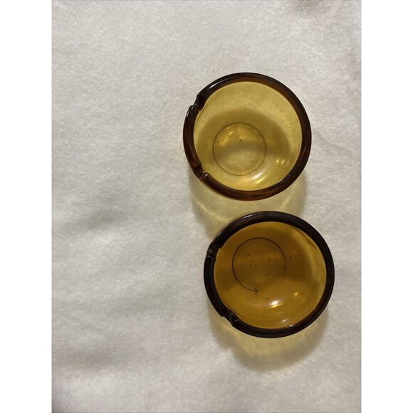 Vintage 2 Small Amber Glass Ashtray 4” Trinket Dish - Picture 2 of 3